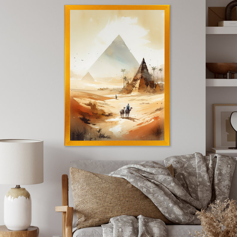 Promenade en chameau dans le désert I - impression, Encadrement doré, H 40 po x l 30 po x P 1,5 po