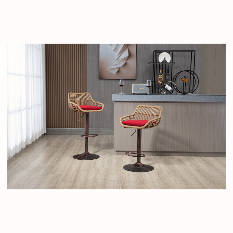 Ensemble de 2 tabourets de bar pivotants réglables avec repose-pieds, chaises de cuisine et chaises de salle à manger, Rouge