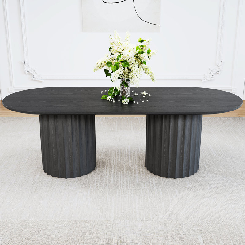 Wexler 86" Double Pedestal Solid Wood Dining Table, Black