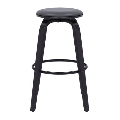 Tabouret pivotant sans dossier de 30 po de hauteur gris en similicuir gris et bois noir, avec repose-pieds lisse