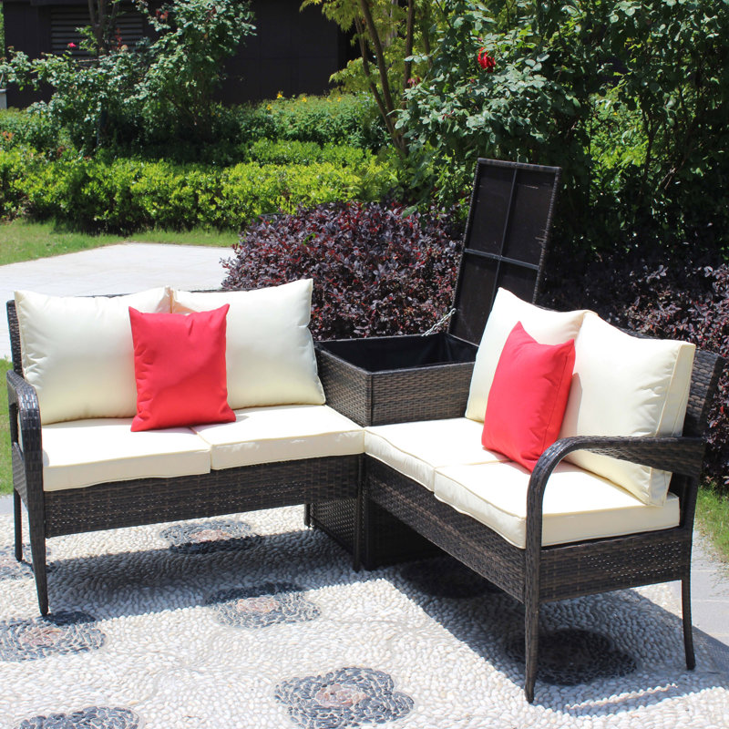 Ensemble de canapé modulaire d'extérieur en rotin avec boîte de rangement