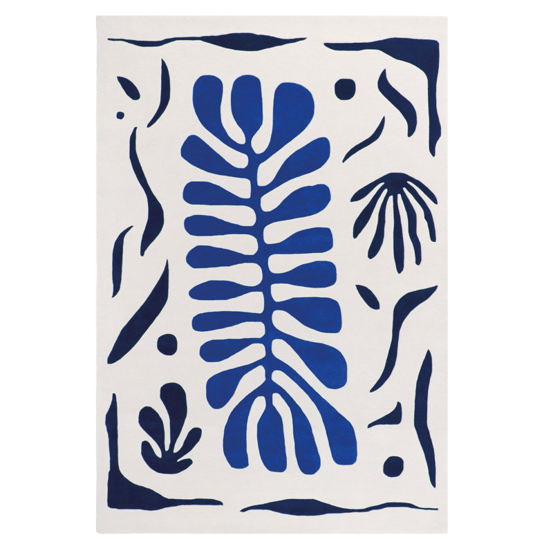 Corail Hand Tufted Wool Floral Area Rug in Blue, Rectangle 5'6" x 7'10"