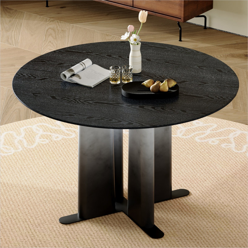 Table de salle à manger compacte en MDF noir, pieds modernes dégradés pour petits espaces