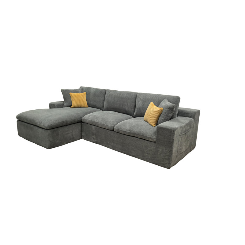 Coffee-Bean Like Upholstered Full Compressed Sectional, Left Hand Facing, Light Gray Polyester Blend
