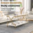 Kempst Coffee Table with Storage Shelf, Rustic Farmhouse White Cocktail Table with Gold Metal Frame, 2-Tier Wood and Metal Frame Accent Table for Living Room, Apartment, or Small Spaces-1508161453