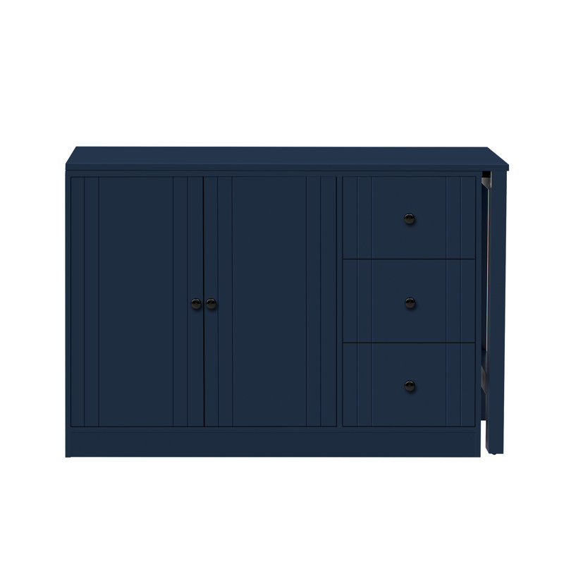 American Traditional Style 89.7'' Sideboard, Pull - Out Table For Dining, 2 Doors And 3 Drawers Storage In Foyer Sideboard With Dining Table, Adjustable Shelves Smooth Drawers, Study Living Room