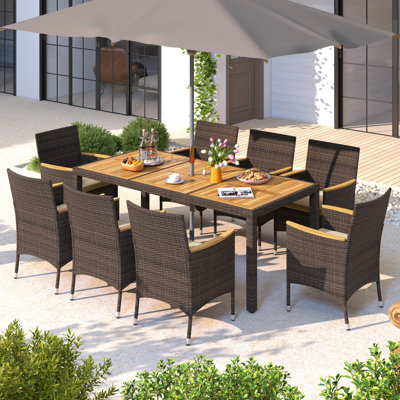 9 Pcs Outdoor Dining Set With Acacia Wood Table Top Patio Dining Set For 8 People by Red Barrel Studio
