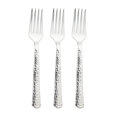 Fourchettes en plastique martelé argent brillant métallique
