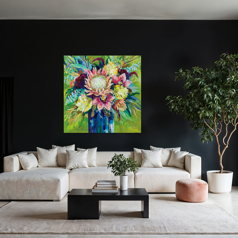 Bouquet contemporain Marias avec art turquoise, H 48 po x l 48 po