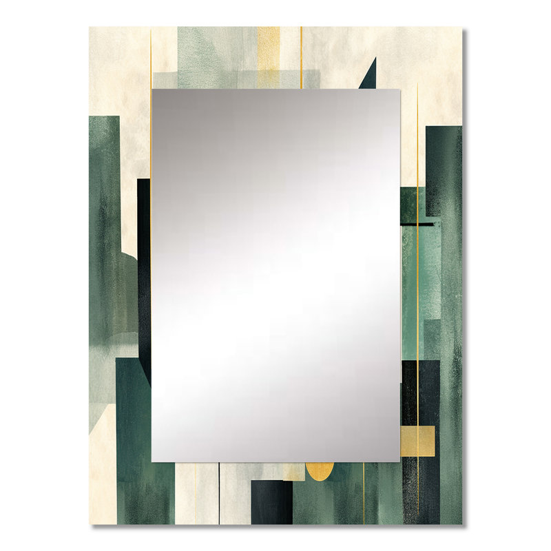 Or parallèle vert doré - formes abstraites grand miroir, miroir mural décoratif moderne, impression d'art en métal