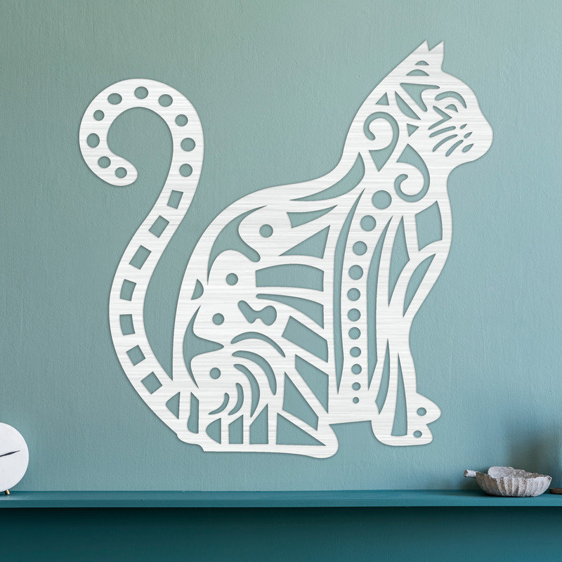 Décoration murale abstraite en forme de chat - ACM, H 32 po x l 31,6 po x P 0,25 po, Blanc