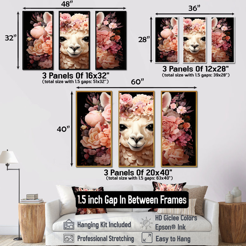 Fleur rose, couronne d'alpaga, art mural, Cadre flottant noir, H 28 po x l 36 po x P 1 po