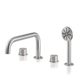 Acquaco Linki Loop Deck Mount Four-Hole Two Handle Bathtub Faucet with Hand Shower