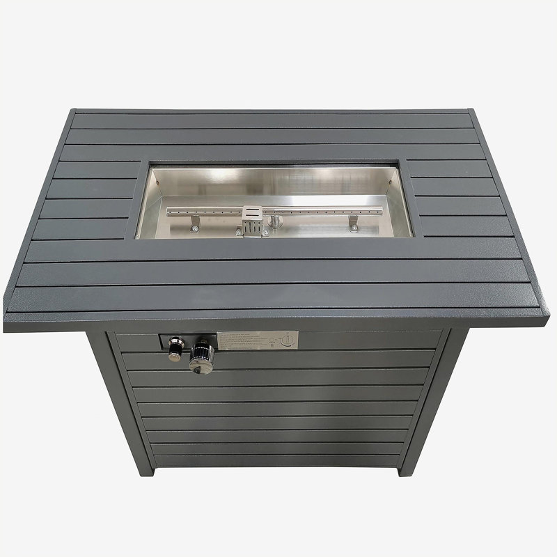 Table de foyer d'extérieur en acier au propane avec couvercle, Gris
