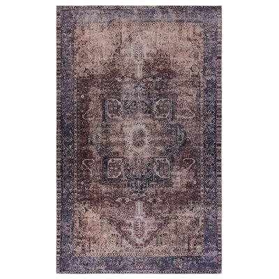 5X8 Area Rug For Dining Room - Washable, Low-Pile, Non-Shedding, & Pet Burgundy Living Machine Non-Shedding