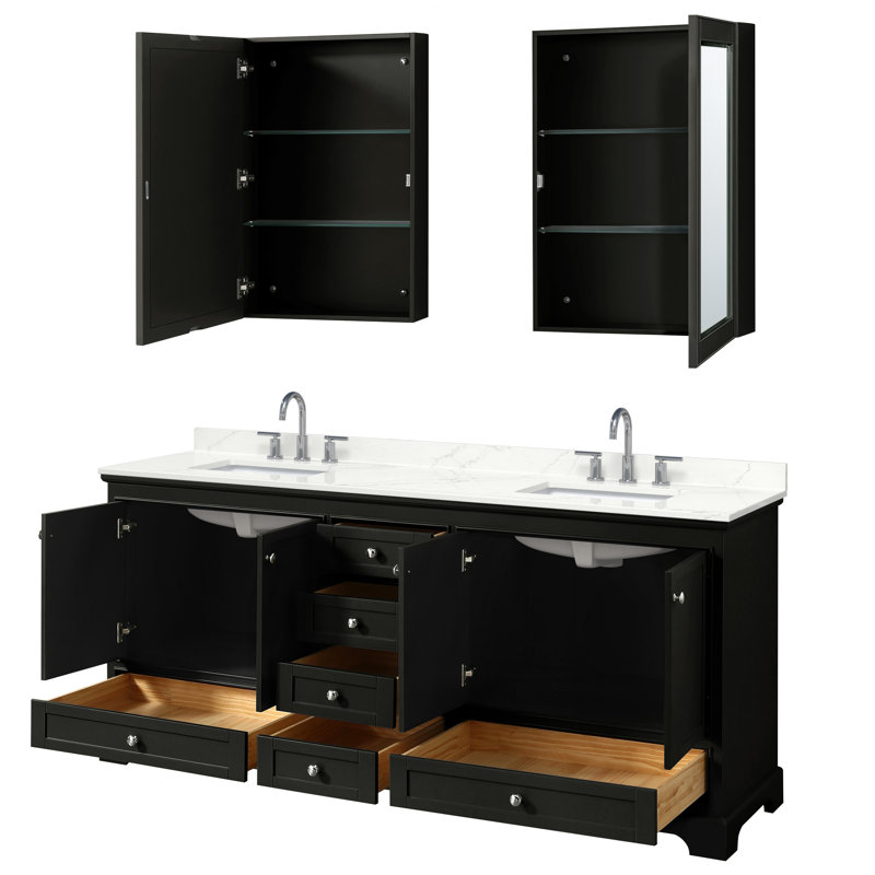 Deborah 80'' Double Bathroom Vanity with Quartz Top, Giotto Quartz, Dark Espresso, Polished Chrome