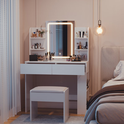 Rooke Dressing Table 3 Colorful Makeup desk White Dressing Table With LED Light Mirror