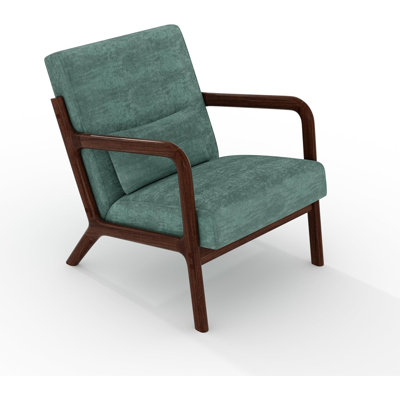 Mid-Century Modern Accent Chair, Chenille Armchair with Lumbar Pillow, Curved Armrests, Green