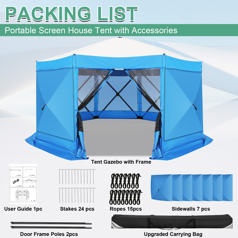 15x15 Screen Room with Mosquito Netting, Hub Tent Instant Screened Canopy, Blue