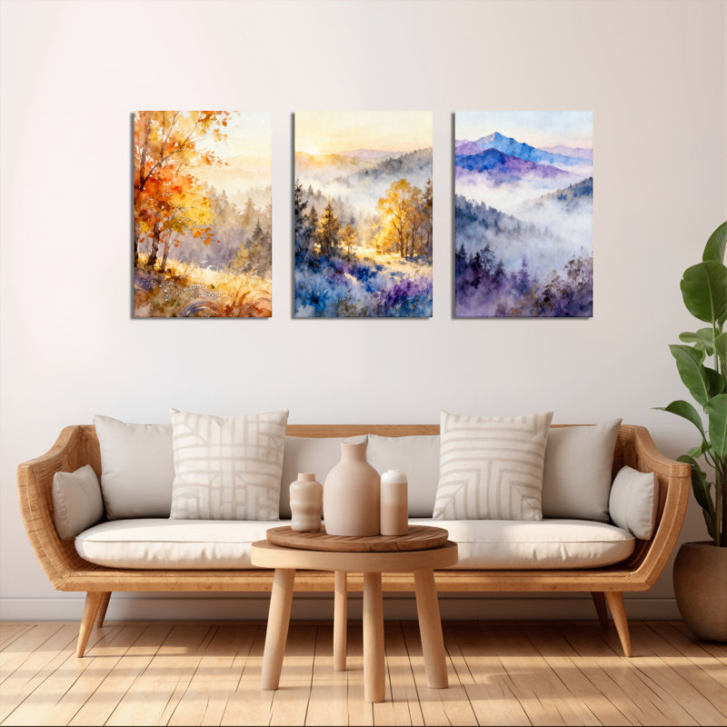 «Autumn Forest Landscape», reproduction d'art sur toile tendue sur toile (ensemble de 3), H 18 po x l 36 po