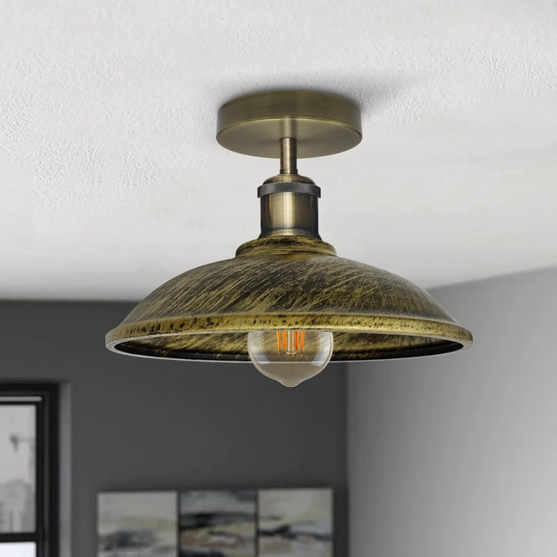 Hana Semi Flush Mount, Green Brass, Brushed Brass