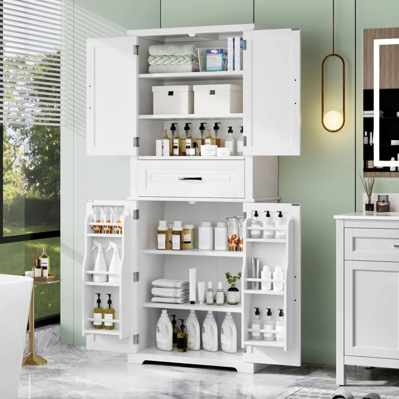 Bathroom Storage Cabinet With Multi-Functional Storage Space, Drawer With Slide Rails, Adjustable Shelf, White