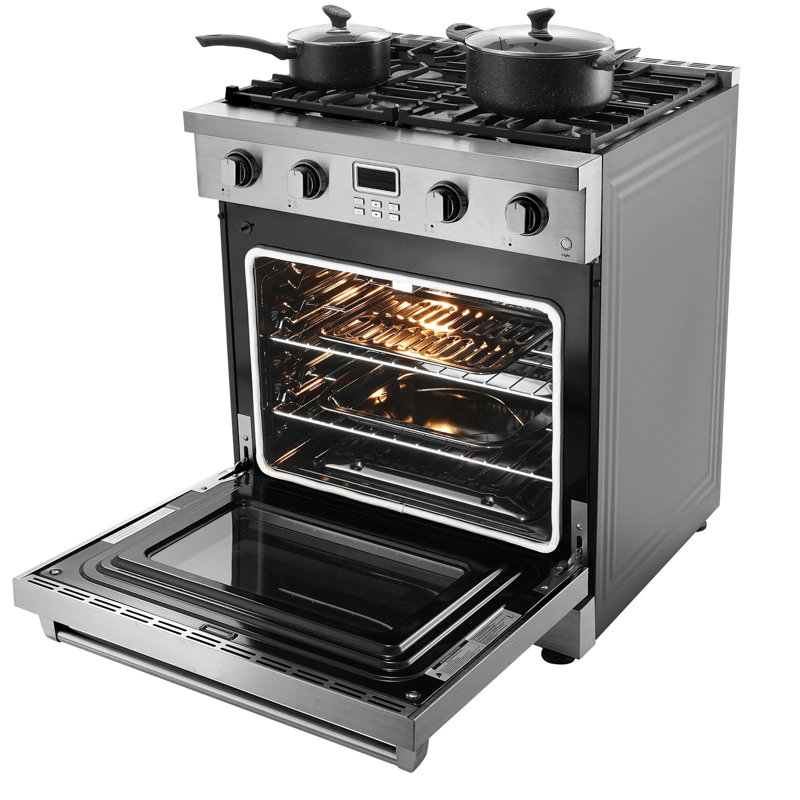 Four à gaz, largeur de 30 pouces, 4 brûleurs scellés, cuisinière et four autoportants en acier inoxydable, 4,8 pieds Pi., Convection