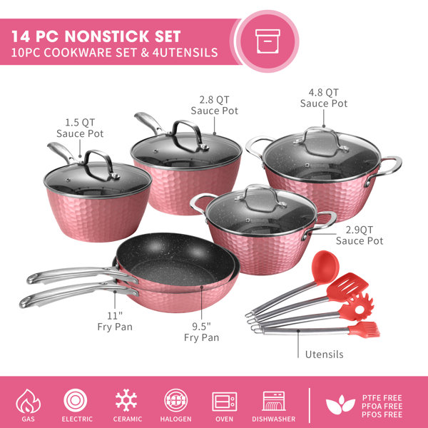 KUTIME 14 - Piece Non-Stick Aluminum Cookware Set & Reviews