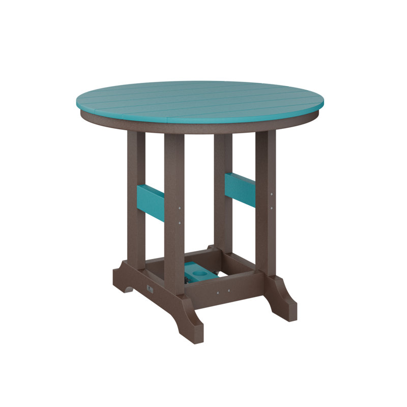 Garden Classic Outdoor Round Dining Table, Aruba Blue, Chocolate Brown