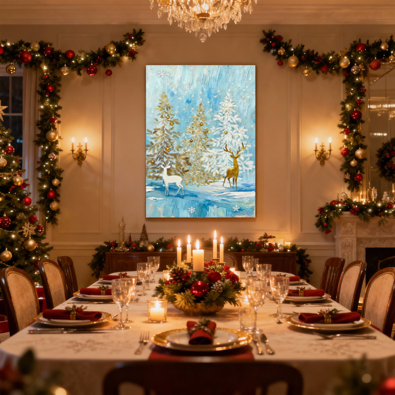 Ensemble de 3 impressions sur toile de Noël, forêt d'hiver, cerf et flocons de neige, H 30 po x l 20 po