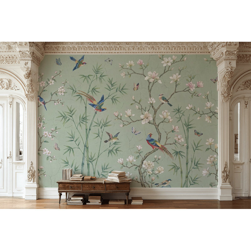 Papier peint floral en bambou, Non-Woven Nonpasted, 200 po x 120 po