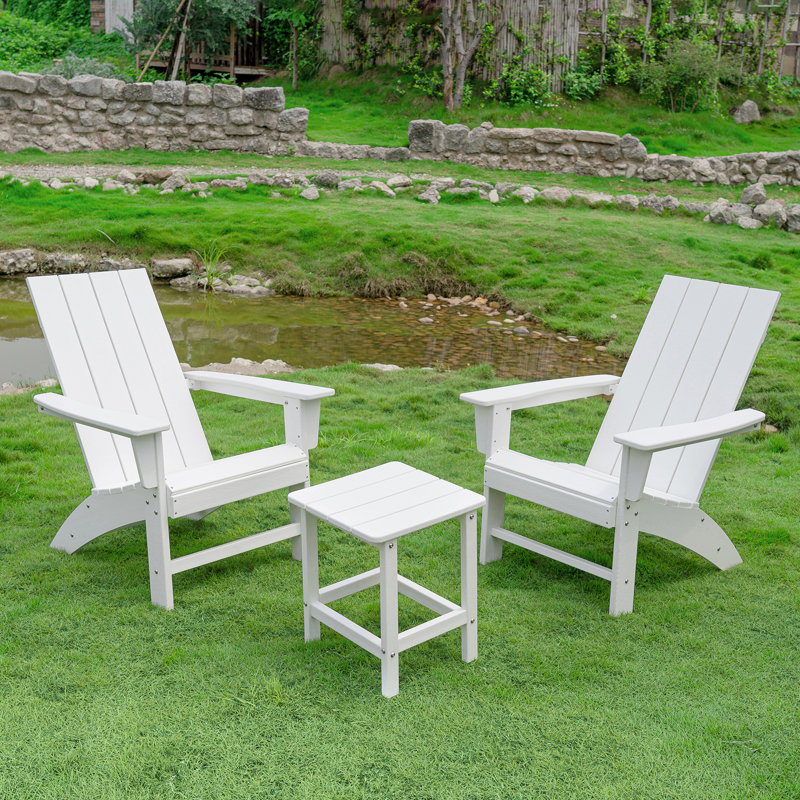 Chaise Adirondack Cathair en PEHD toutes saisons avec table (2 chaises et 1 table), Blanc