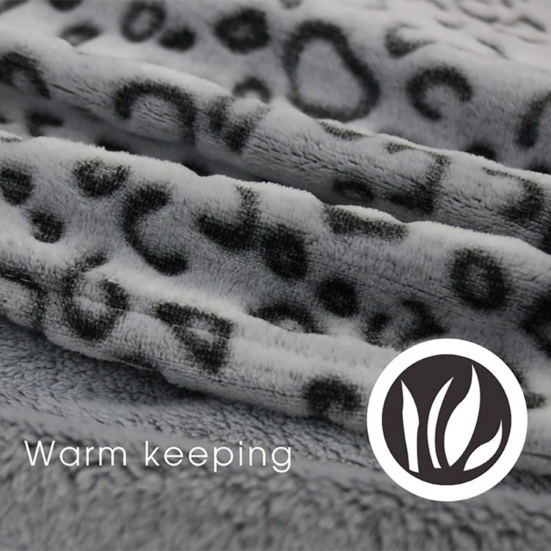 King Size Gray Leopard Fleece Reversible Blanket