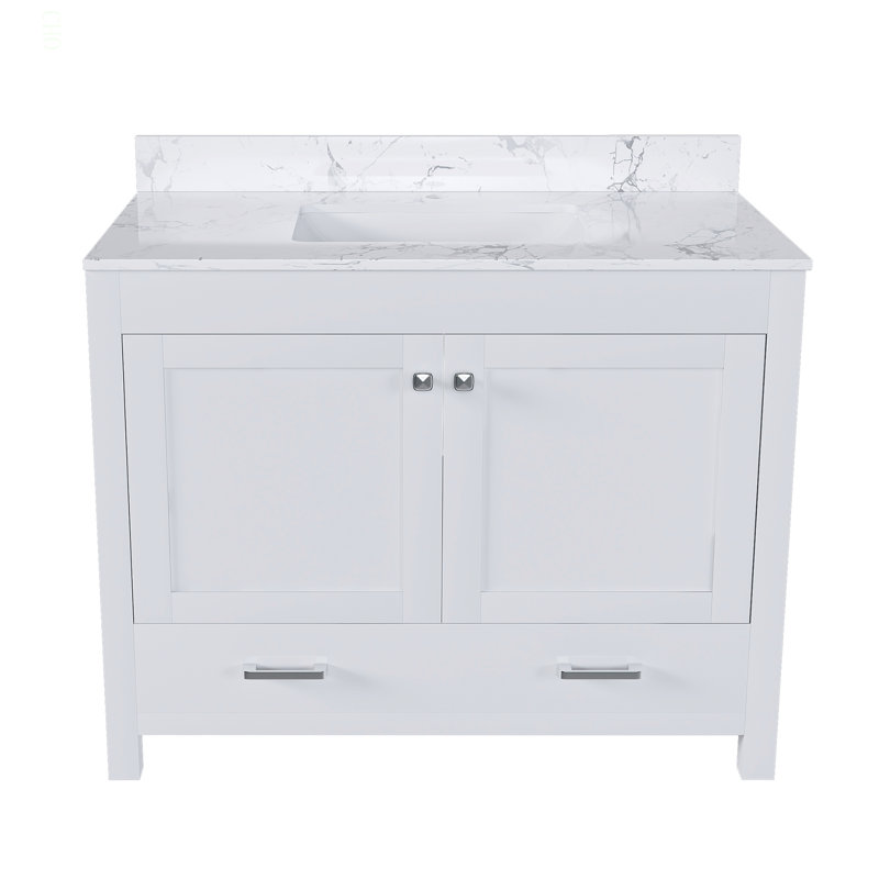 Modern 43"Bathroom Vanity with Artificial marble Carrara  top Set , Multi-functional Bathroom Cabinet with Doors and Drawer, Solid Frame and MDF Board (single faucet hole)