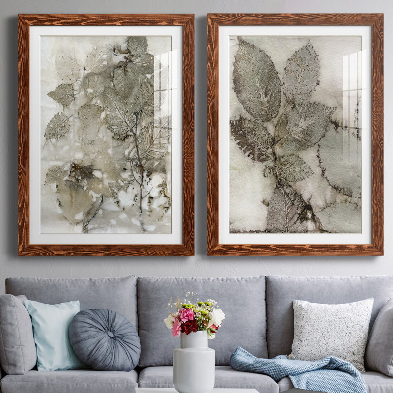 Birch Leaves I - ensemble de 2 reproductions d'art sur papier, H 31,5 po x l 47 po x P 1,5 po, Papier avec cadre érable