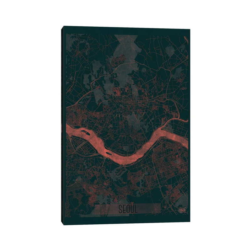 Seoul Infrared Urban Blueprint Map by Hubert Roguski - Wrapped Canvas Print, 66.04 cm H x 45.72 cm W x 3.175 cm D