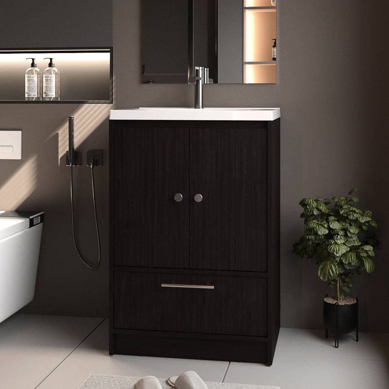 Meuble-lavabo autoportant à 2 portes, 36 pouces de hauteur, 24 de largeur, 17,8 de profondeur, finition, panneau de particules, finition de rangement pratique et élégante sur solution simplifiée