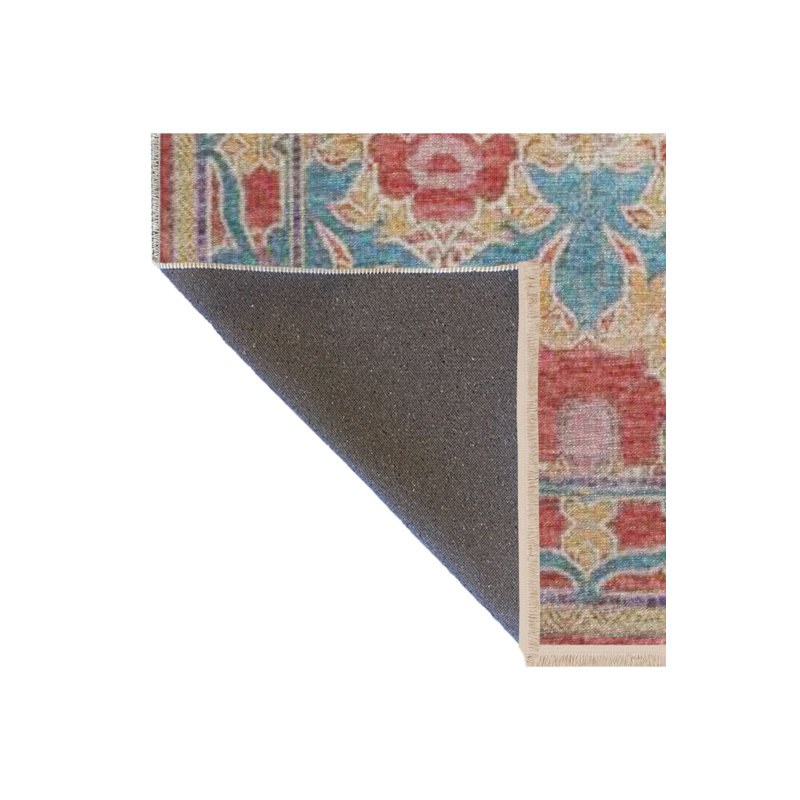 Tapis décoratif beige à motif floral frangé et lavable à la machine, Rectangle 2 pi 6 po x 4 pi 11 po