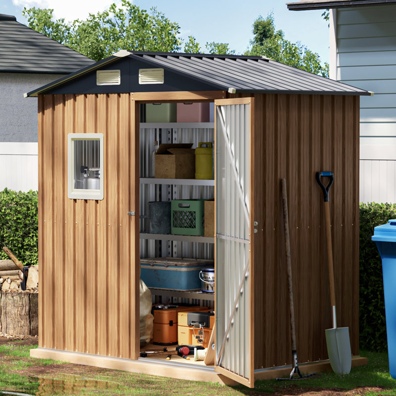 6X4Ft Garden Storage Shed With Lockable Door,Steel Tool Shed With 1 Clear Window