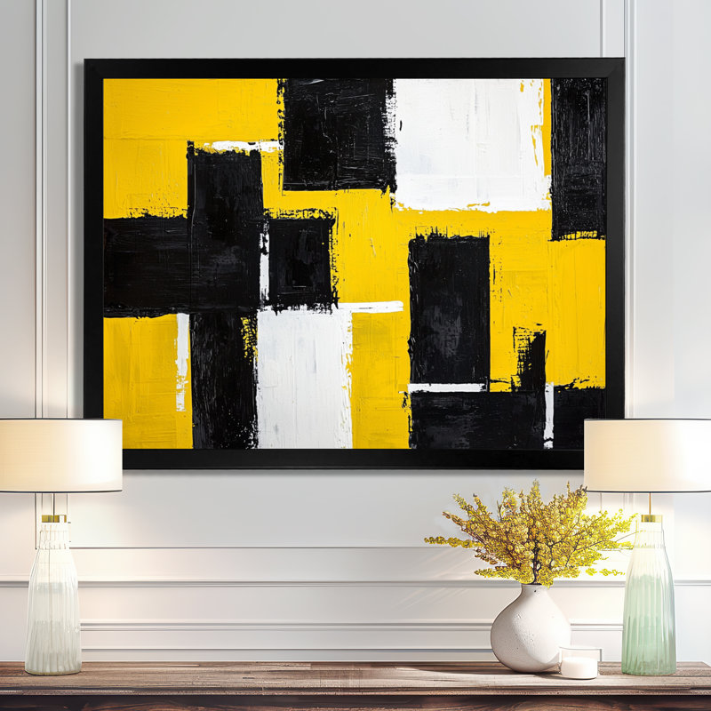 «Geometric Pulse Cubism II - Abstract Geometric Wall Art Living Room», H 30 po x l 40 po, Noir