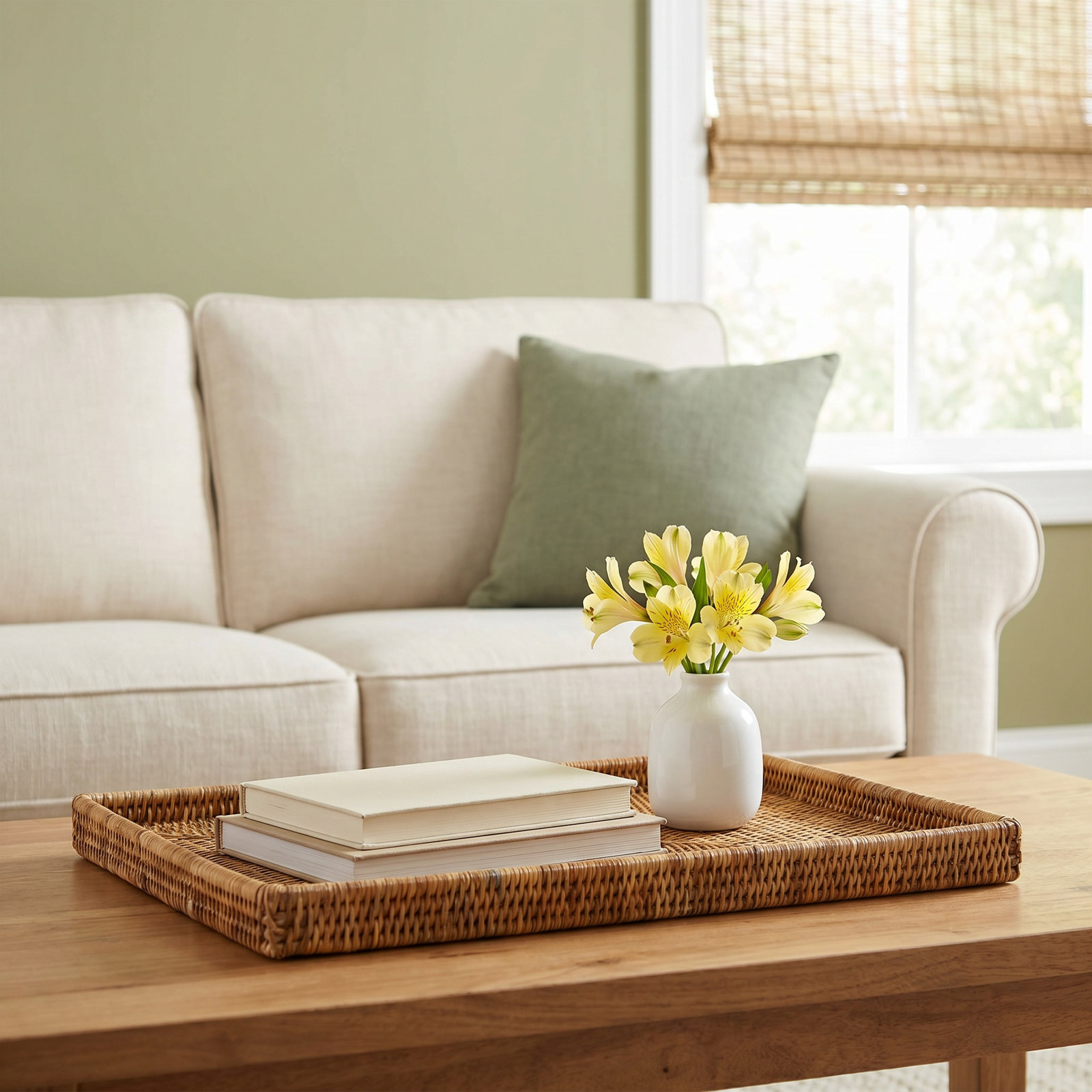 Rattan Flat Decorative Tray, Honey Brown