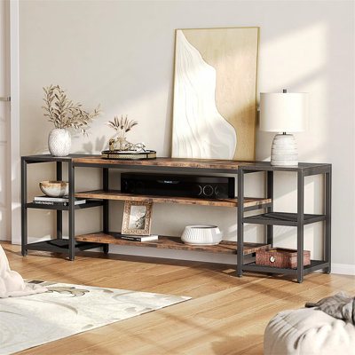 Meuble télé extra long de 78,7 pouces pour les téléviseurs de 85 pouces et plus, avec tablettes ventilées et dossier en filet d'acier
