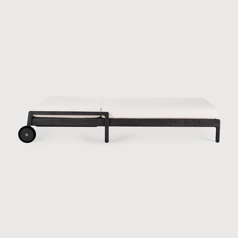 Jack Outdoor Teak Chaise Lounge, Teak Black Frame/Off White Cushion