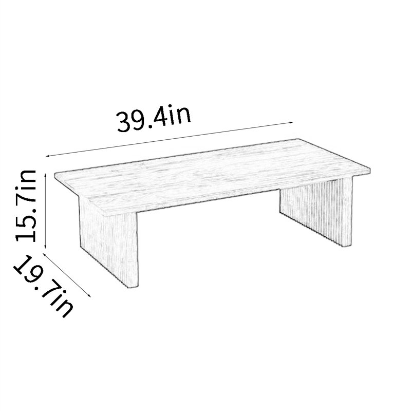 Rectangular simple solid wood coffee table, 15.7" H x 39.4" L x 19.7" W