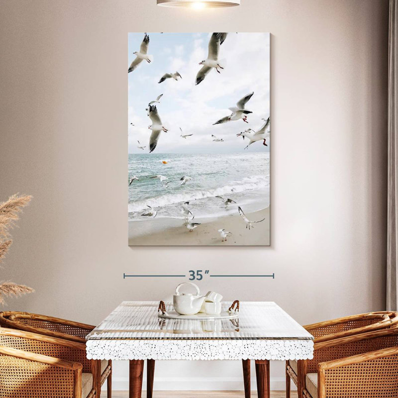 Photographie de mouettes Brampt au-dessus de la côte, H 51 po x l 34 po