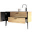 Meuble-lavabo moderne en chêne naturel de 48 po, sans robinet de drainage, option autoportante, bois de catégorie E1, poignées noires, rangement mural rayé optimisé, matériau de la peau, trou en U,