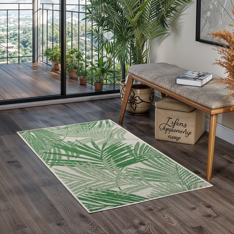 Dajerin Indoor & Outdoor Boho Rug Green/Ivory, Rectangle 80 x 150cm