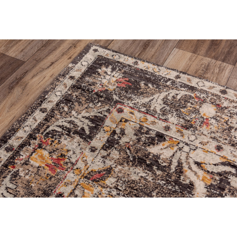 Tapis brun / beige en laine à motif floral Maratea, Rectangle 8 pi x 10 pi
