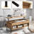 Lift Top Coffee Table with Metal Legs Rising Center Table with Hidden Compartment & 3 Open Cubbies