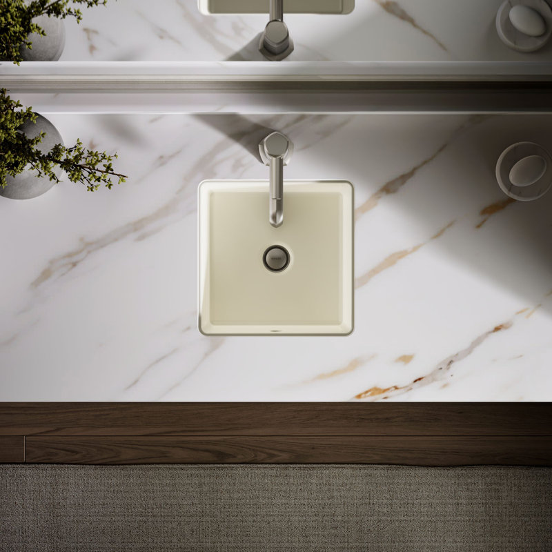 Verticyl Vitreous China Square Undermount Bathroom Sink with Overflow, Biscuit